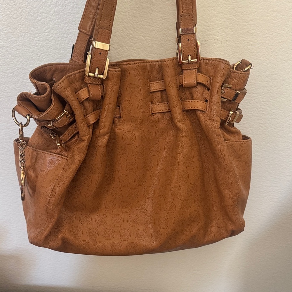 Michael Kors Tan Leather Drawstring Tote with Gold Hardware. Originally $428